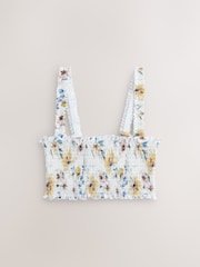 White Floral Shirred Bandeau Bikini Top - Image 1 of 3