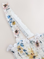 White Floral Shirred Bandeau Bikini Top - Image 2 of 3