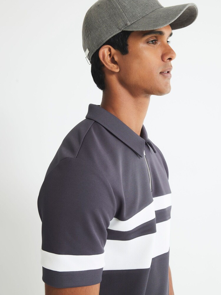 River Island Grey Slim Fit Pique Stripe Polo Shirt - Image 4 of 4
