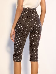 Chocolate Brown Polka Dot Jersey Denim Cropped Capri Leggings - Image 5 of 9