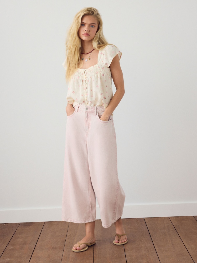Light Pink Wide Leg Cropped Jeans - Image 1 of 9