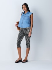 Leopard Print Cropped Capri Denim Jeans - Image 1 of 9