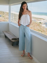 Bleach Blue Embroidered Wide Leg Cropped Jeans - Image 1 of 9