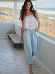 Bleach Blue Embroidered Wide Leg Cropped Jeans - Image 2 of 9