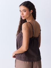 Brown Stripe Strappy Denim Top - Image 3 of 7