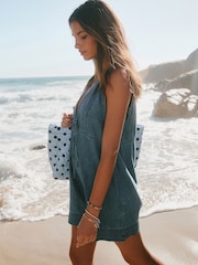 Mittelblau - Denim-Overall mit V-Ausschnitt und Bindegürtel vorne - Bild 3 von 5