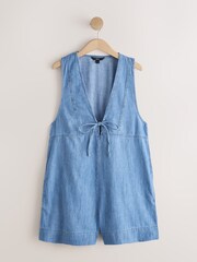 Mid Blue V-Neck Tie Front Denim Playsuit - Image 6 of 8