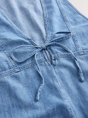 Mid Blue V-Neck Tie Front Denim Playsuit - Image 7 of 8