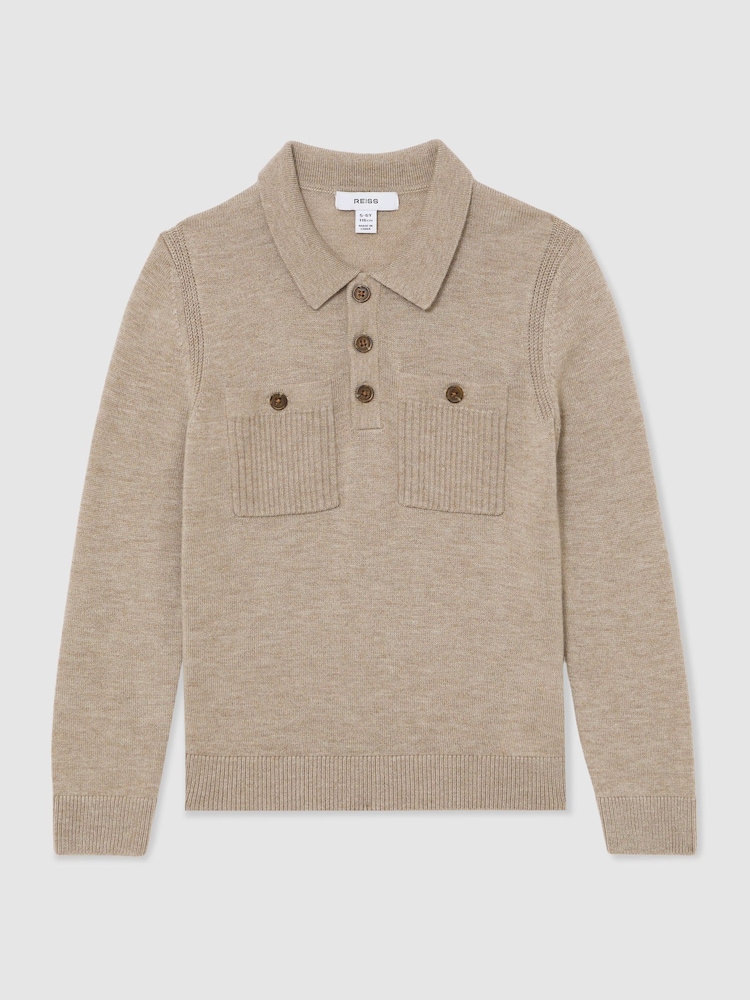 Reiss Oatmeal Melange Rectory Polo Shirt - Image 2 of 5 Reiss Oatmeal Melange Rectory Polo Shirt - Image 2 of 5