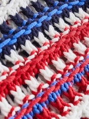 Blue/Red/White Stripe Cotton Rich V-Neck Mesh Knitted Jumper - Image 7 of 7