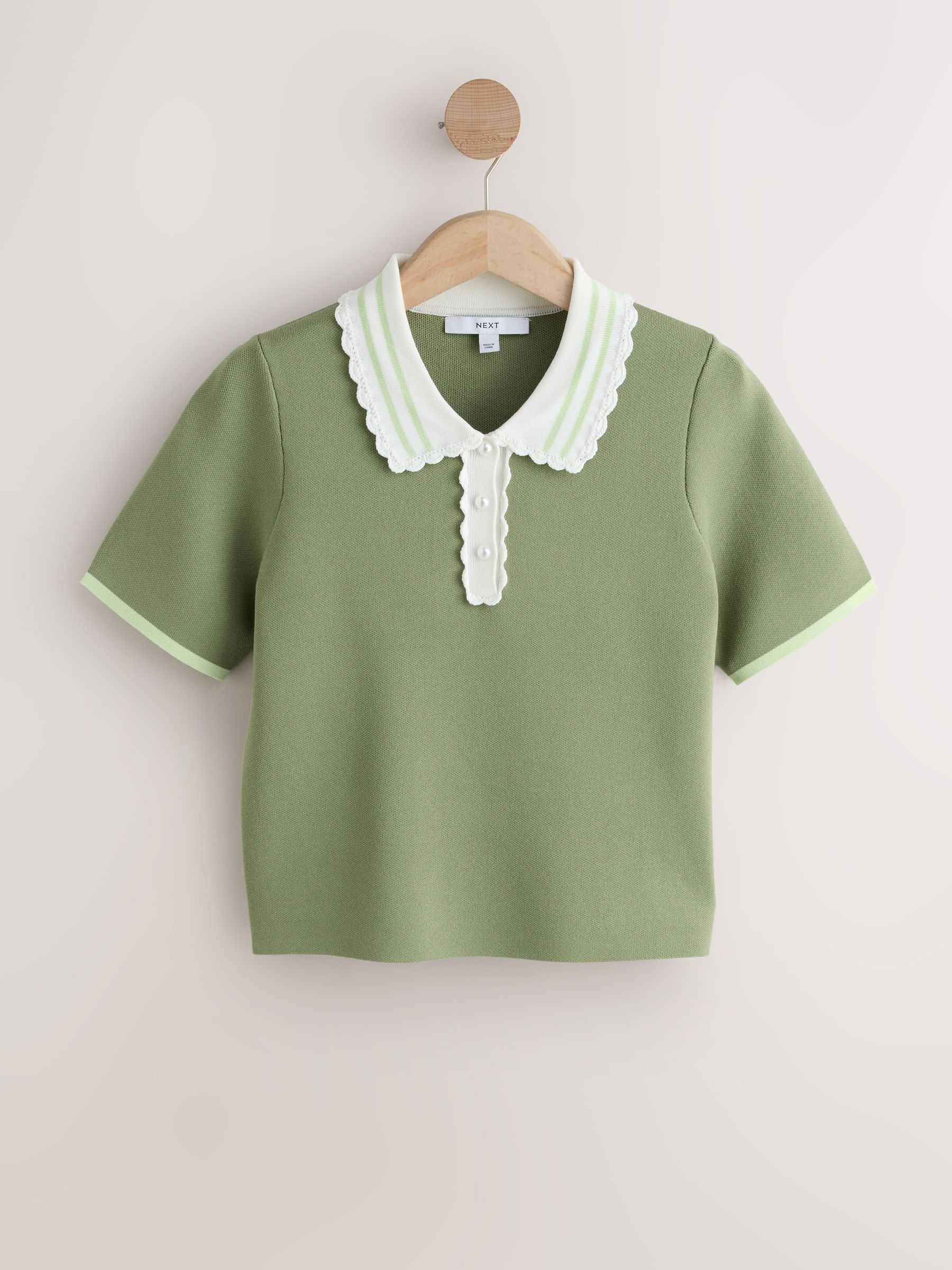 本日限定Cotton Knit Short-Sleeve Polo オリーブ 1 Kin Short Sleeve Zip Neck Cotton Blend Knit Polo Shirt, Dark Green