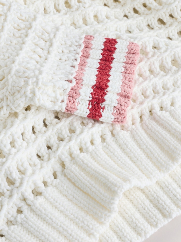 Akzentsreifen, Ecru - Cotton Rich V-Neck Mesh Knitted Jumper - Bild 2 von 3