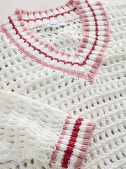 Akzentsreifen, Ecru - Cotton Rich V-Neck Mesh Knitted Jumper - Bild 3 von 3
