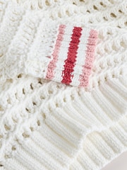 Ecru Tipped Cotton Rich V-Neck Mesh Knitted Jumper - Image 7 of 7