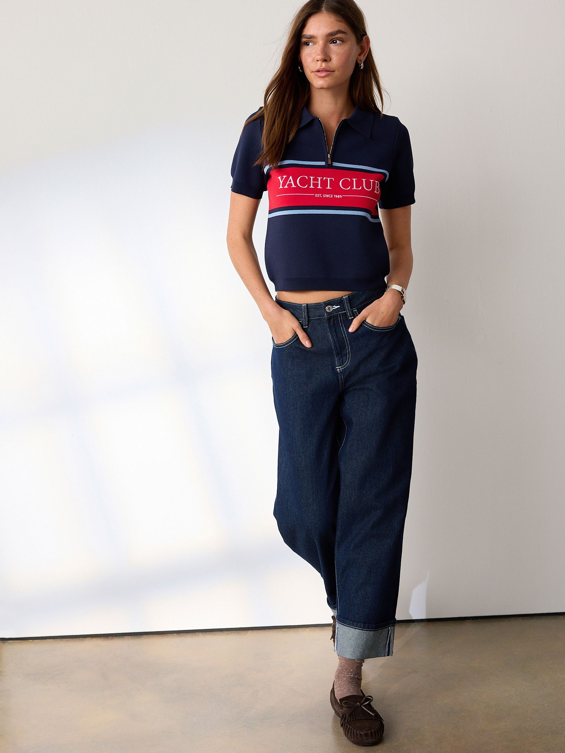 Buy Navy/Red Graphic Zip Neck Knitted Polo Top from Next USA