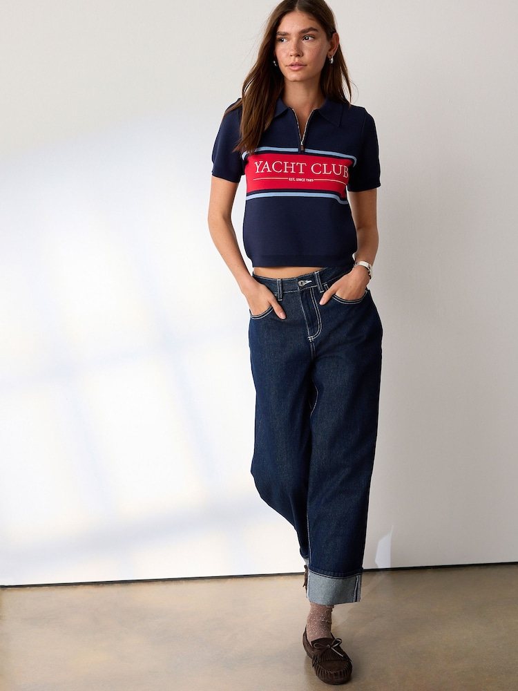 Navy/Red Graphic - Strick-Poloshirt mit Reißverschlusskragen - Bild 2 von 7 Navy/Red Graphic - Strick-Poloshirt mit Reißverschlusskragen - Bild 2 von 7