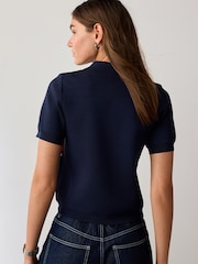 Navy/Red Graphic - Strick-Poloshirt mit Reißverschlusskragen - Bild 3 von 7