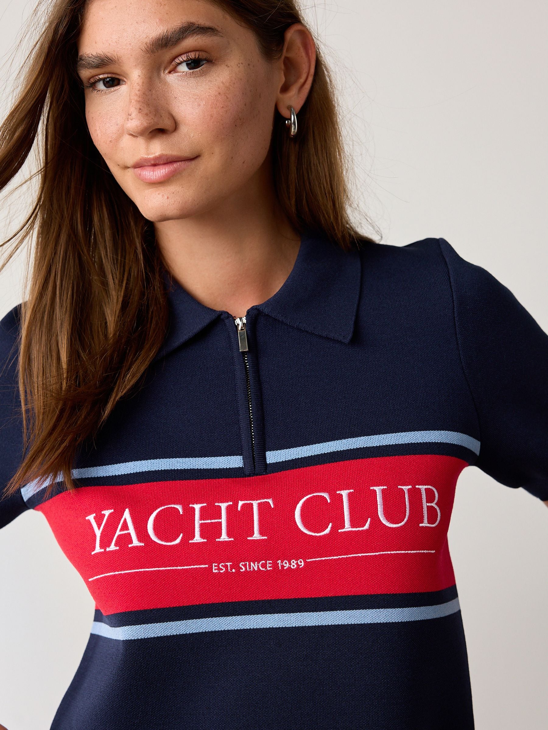 Buy Navy/Red Graphic Zip Neck Knitted Polo Top from Next USA