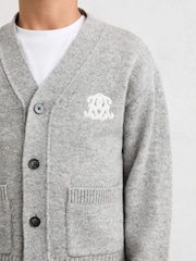 Reiss Soft Grey Melange Norris 13-14 yrs Monogram Relaxed Wool-Blend Cardigan - Image 4 of 5