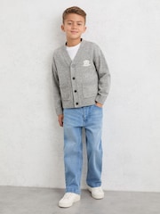 Reiss Soft Grey Melange Norris 3-9 yrs Monogram Relaxed Wool-Blend Cardigan - Image 3 of 5