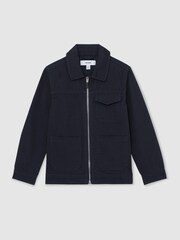 Reiss Navy Nevis Cotton Zip-Through Utility Jacket - Image 2 of 5
