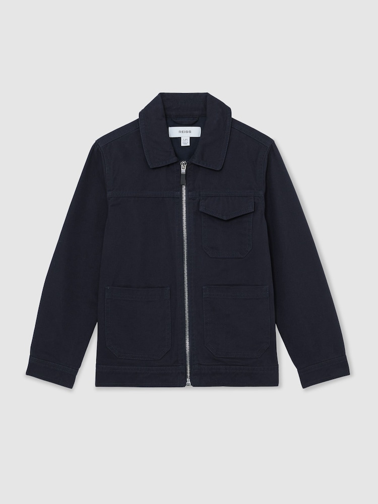 Reiss Navy Nevis Cotton Zip-Through Utility Jacket - Image 2 of 5