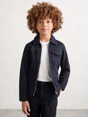 Reiss Navy Nevis Cotton Zip-Through Utility Jacket - Image 3 of 5