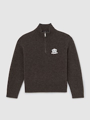 Reiss Chocolate Brown Curtis 9-13 yrs Monogram Relaxed Half-Zip Jumper Wool-Blend Unisex Fit - Image 2 of 6