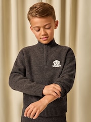 Reiss Chocolate Brown Curtis 9-13 yrs Monogram Relaxed Half-Zip Jumper Wool-Blend Unisex Fit - Image 3 of 6