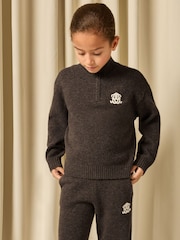 Reiss Chocolate Brown Curtis 9-13 yrs Monogram Relaxed Half-Zip Jumper Wool-Blend Unisex Fit - Image 4 of 6