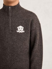Reiss Chocolate Brown Curtis 9-13 yrs Monogram Relaxed Half-Zip Jumper Wool-Blend Unisex Fit - Image 5 of 6