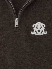 Reiss Chocolate Brown Curtis 9-13 yrs Monogram Relaxed Half-Zip Jumper Wool-Blend Unisex Fit - Image 6 of 6