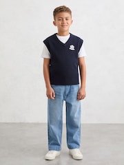 Reiss Navy Blue Crosby 9-13 yrs Monogram Wool-Blend Relaxed Vest - Image 1 of 5