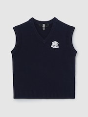 Reiss Navy Blue Crosby 9-13 yrs Monogram Wool-Blend Relaxed Vest - Image 2 of 5