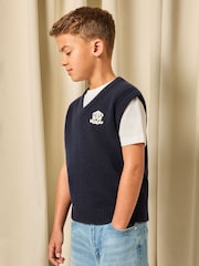 Reiss Navy Blue Crosby 9-13 yrs Monogram Wool-Blend Relaxed Vest - Image 3 of 5