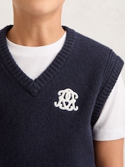 Reiss Navy Blue Crosby 9-13 yrs Monogram Wool-Blend Relaxed Vest - Image 4 of 5