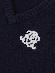 Reiss Navy Blue Crosby 9-13 yrs Monogram Wool-Blend Relaxed Vest - Image 5 of 5