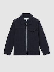 Reiss Navy Nevis 13-14 yrs Cotton Zip-Through Utility Jacket - Image 1 of 5