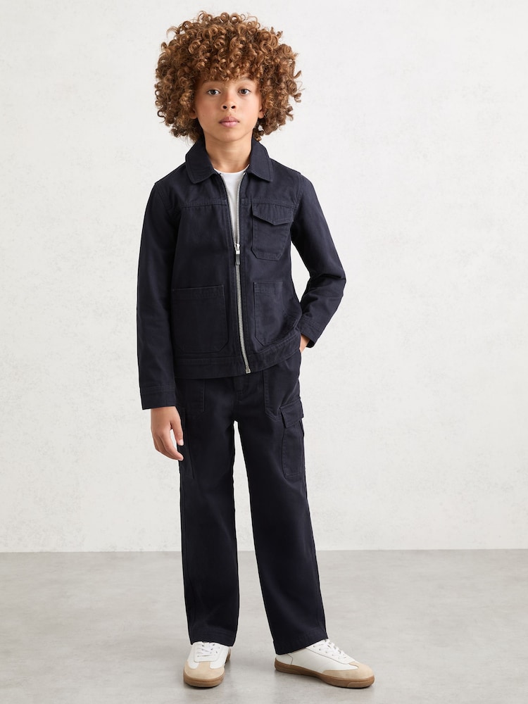 Reiss Navy Nevis 13-14 yrs Cotton Zip-Through Utility Jacket - Image 2 of 5 Reiss Navy Nevis 13-14 yrs Cotton Zip-Through Utility Jacket - Image 2 of 5
