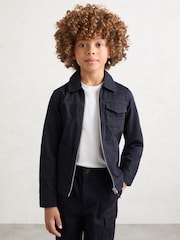 Reiss Navy Nevis 13-14 yrs Cotton Zip-Through Utility Jacket - Image 3 of 5