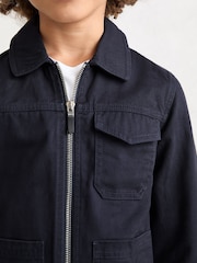 Reiss Navy Nevis 13-14 yrs Cotton Zip-Through Utility Jacket - Image 4 of 5