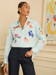 Love & Roses – Långärmad skjorta med broderad knapp och knytmanschett - Bild 1 av 4