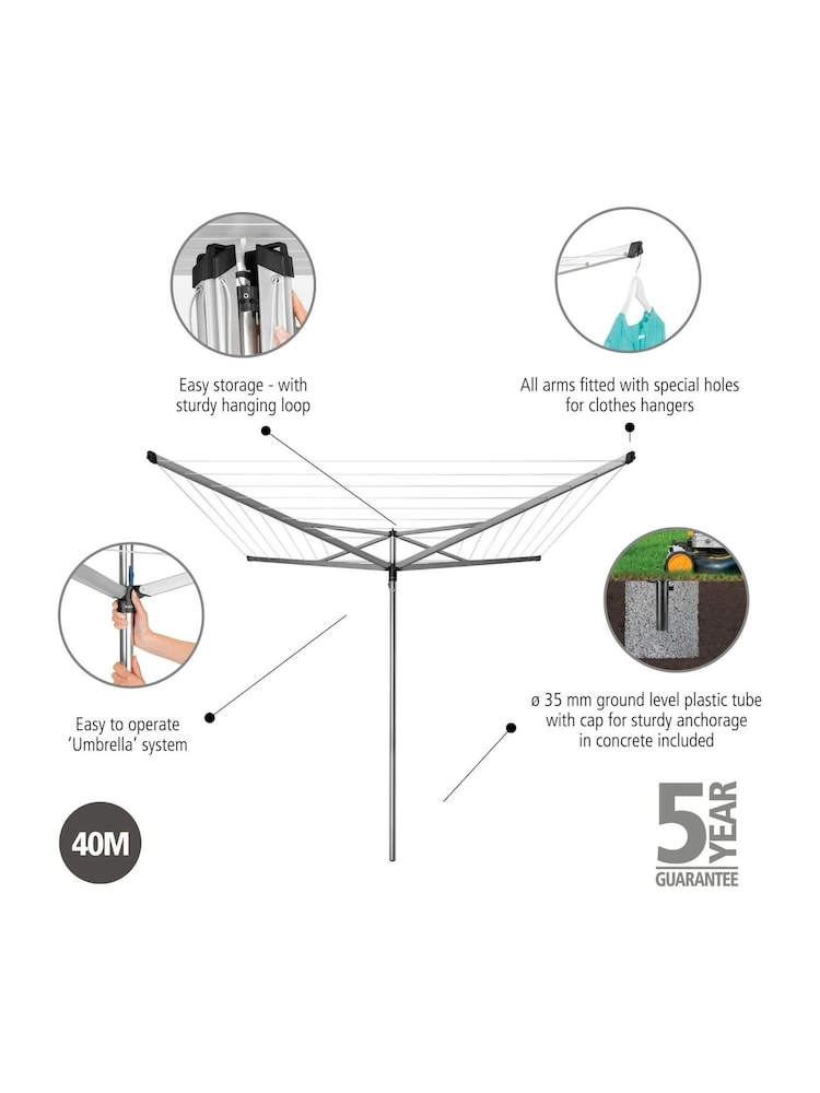 Brabantia Metallic Grey Rotary Airer Essential with Ground Tube - Image 2 of 6