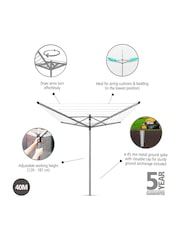 Brabantia Metallic Grey Lift-O-Matic Rotary Dryer Airer with Ground Spike - Image 2 of 5