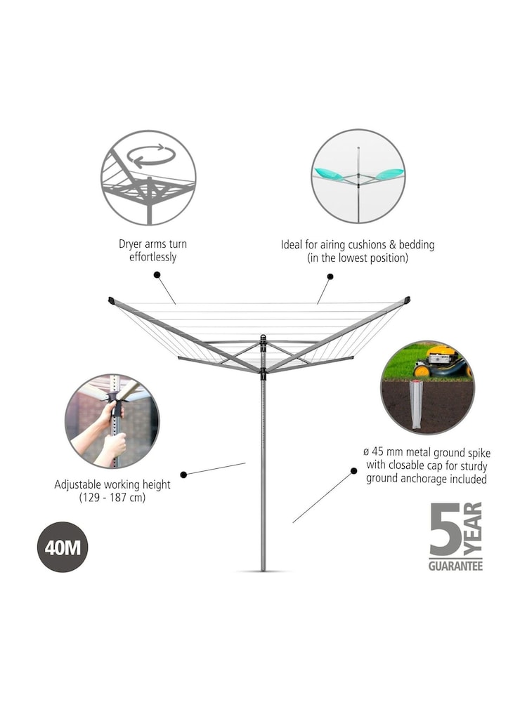 Brabantia Metallic Grey Lift-O-Matic Rotary Dryer Airer with Ground Spike - Image 2 of 5