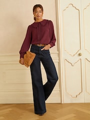 Love & Roses Burgundy Red Long Sleeve Frill Collar Blouse - Image 3 of 4