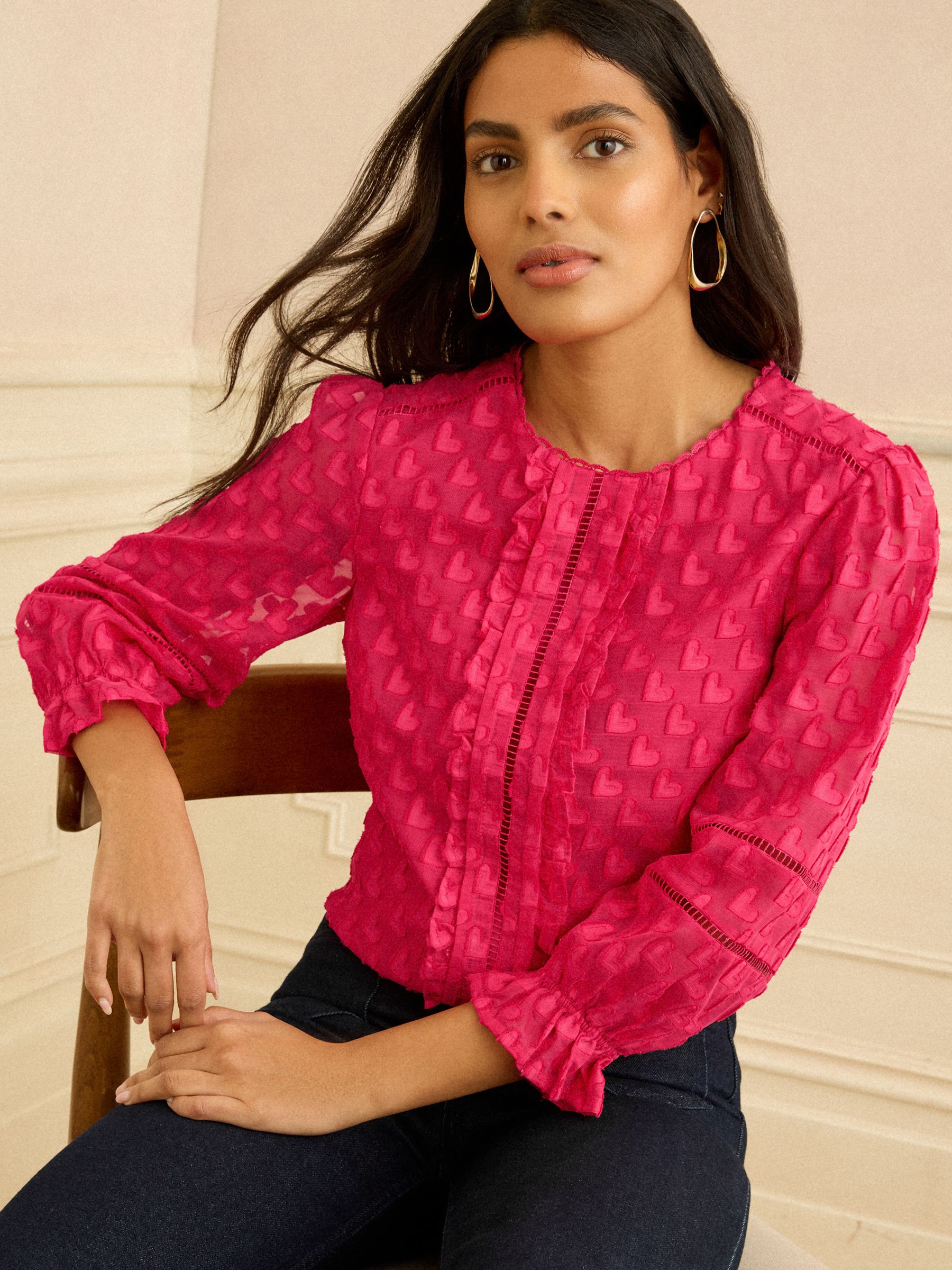 Buy Love & Roses Pink 3D Heart 3/4 Sleeve Crew Neck Blouse from