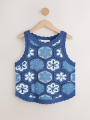 Blue Multi Crochet Knit Floral Tank - Image 1 of 3