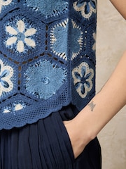 Көк түсті мульти - Crochet Knit Floral Tank - 7суретінің 4 суреті