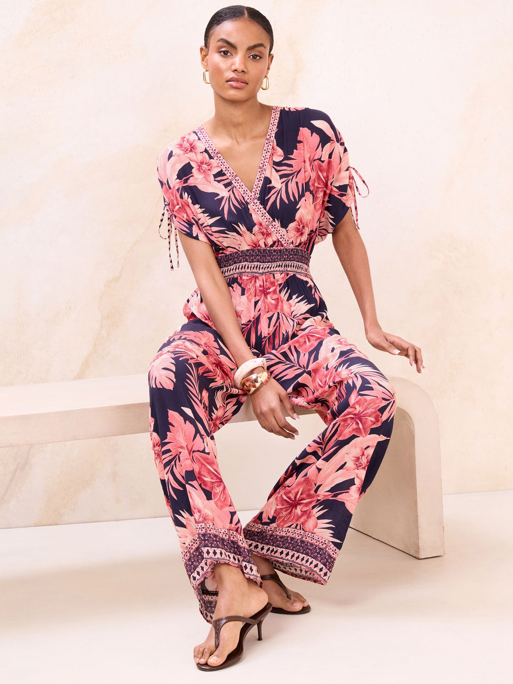 Buy Lipsy Pink/Blue Floral Kimono Sleeve Crinkle Jumpsuit from
